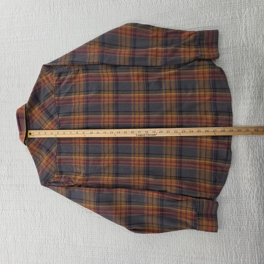 Lucky Brand Shirt Men's L Orange Gray Grey Plaid Saturday Stretch Snap Buttons - Picture 15 of 16